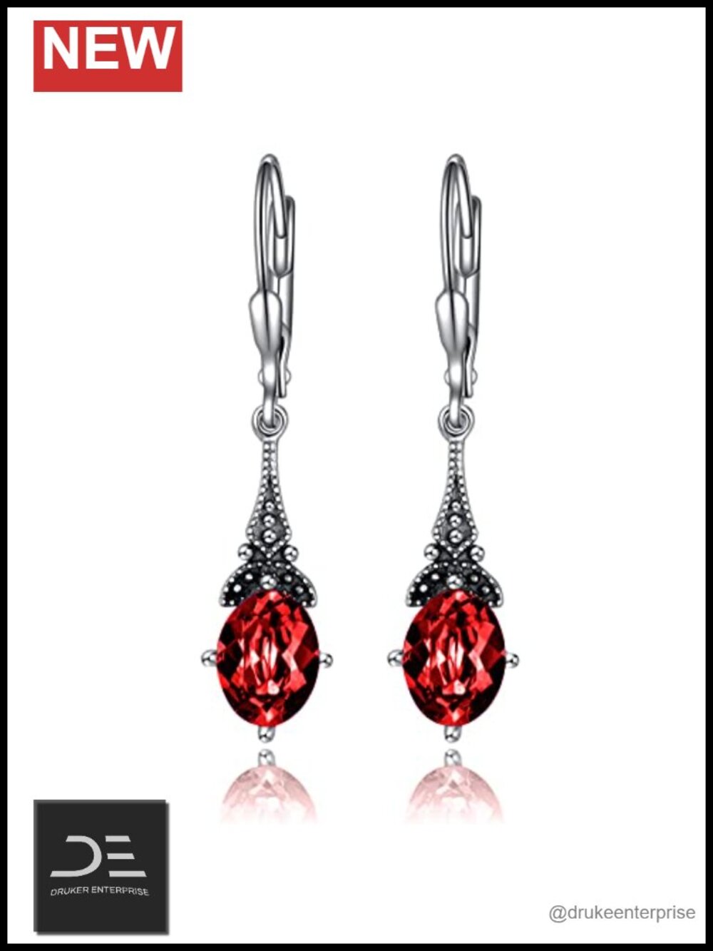 Vintage Sterling Silver Drop Leverback Earrings Oval Crystal Austria Gift